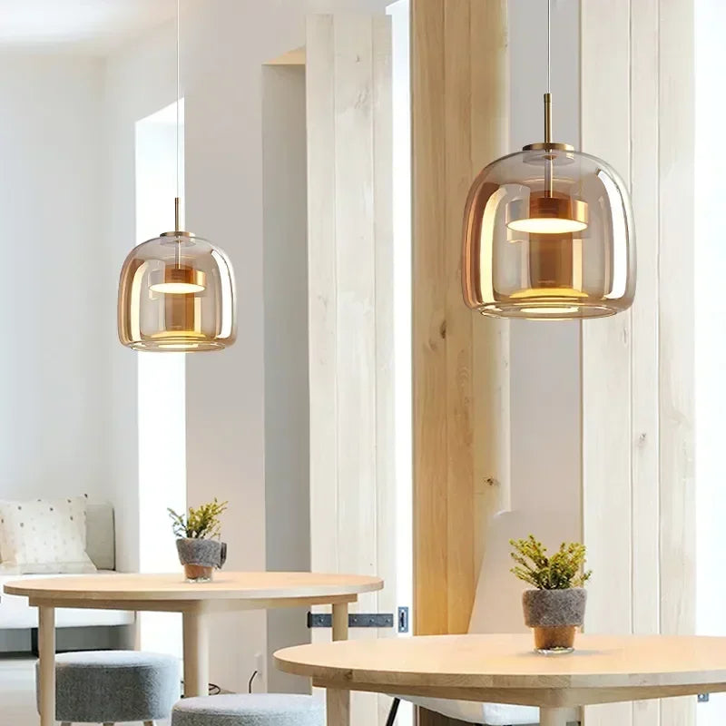 Nordic Glass Pendant Light with Brass Accent