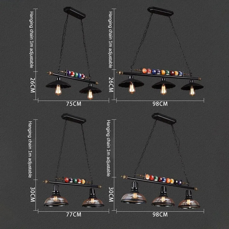 Industrial Black Iron Glass Pendant Light 3-Head