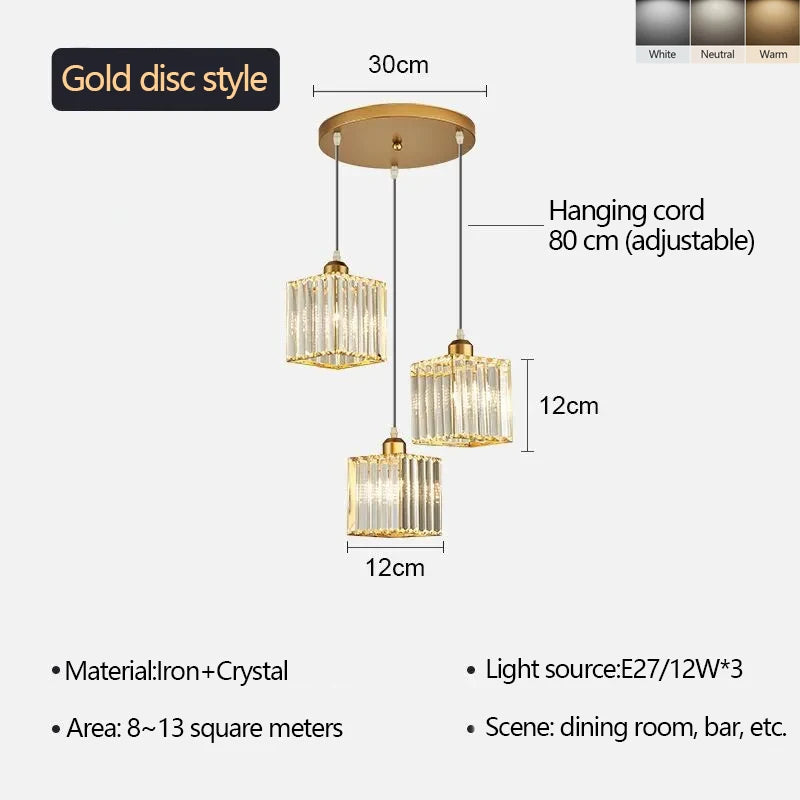 Nordic Crystal Glass Pendant Light - 3 Head