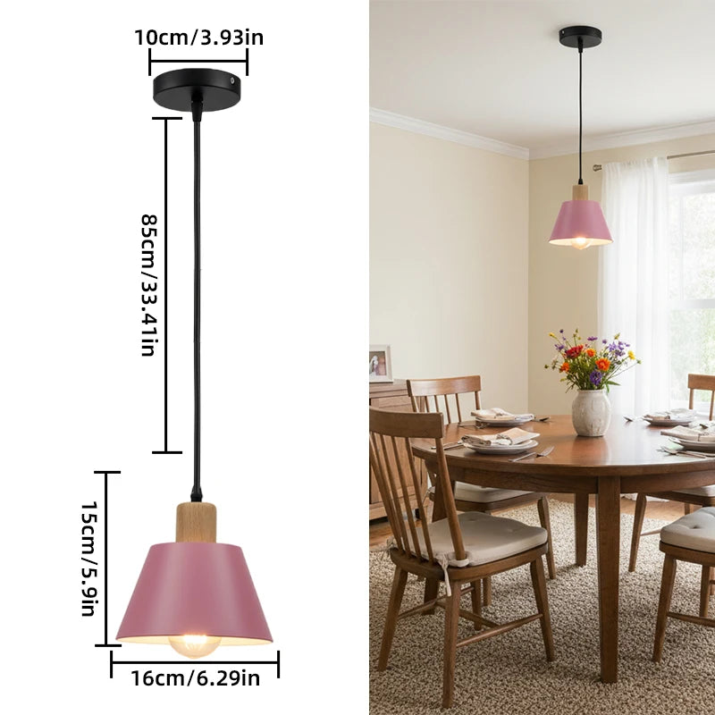 Nordic Metal Pendant Lamp with Wood Accent