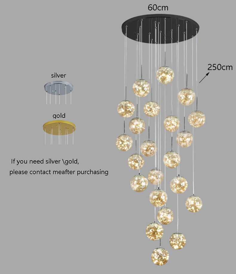 Nordic Glass Sphere Pendant Light for Stairwell