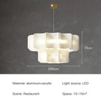 Wabi Sabi Textured Panel Ring Chandelier in Cream White for Living Room