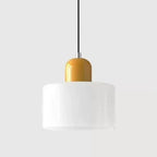 Retro Stained Glass Cylinder Pendant Light in Pastel Colors for Bedside