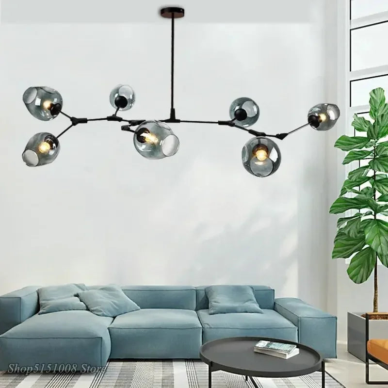 Modern Glass Pendant Light - 6 Bulb Hanging Lamp
