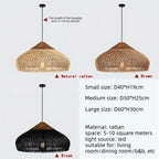 Wabi Sabi Rattan and Wood Pendant Light Hand Woven for Kitchen Island