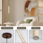 Slim Travertine Led Pendant Lamp Natural Stone Suspension Ceiling Hanging Light for Bedroom Bedside Dining Room Kitchen Island