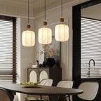 Minimalist Textile Pendant Light with Wood Accent