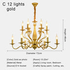 Gold Iron Candle Chandelier Pendant Light