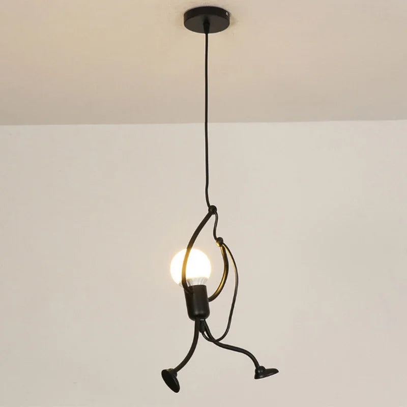 Playful Iron Climbing Man Pendant Light in Black for Kids Room