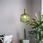 Nordic Modern Ribbed Glass Pendant Light Green/Grey/Amber Glass Hanging Lamp for Kitchen Island Dining Room Home Decor E27