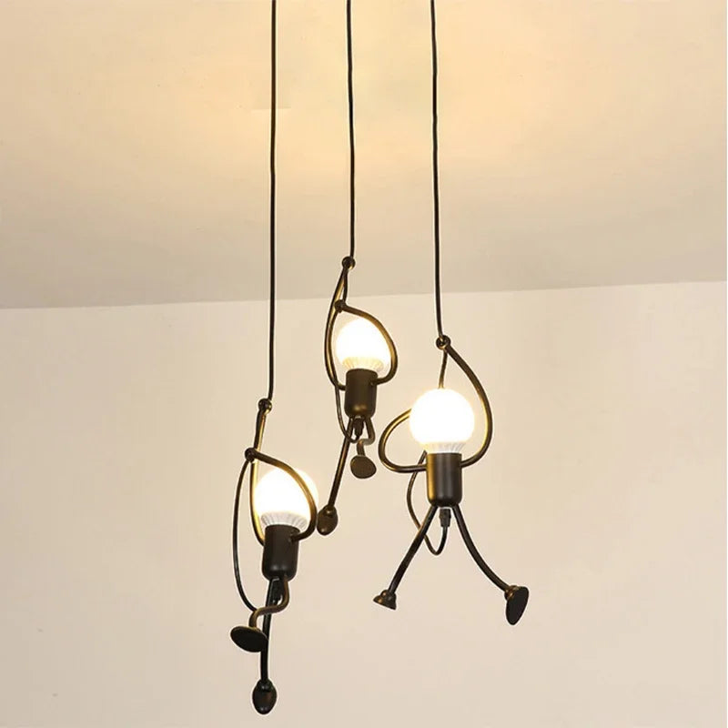 Playful Iron Climbing Man Pendant Light in Black for Kids Room