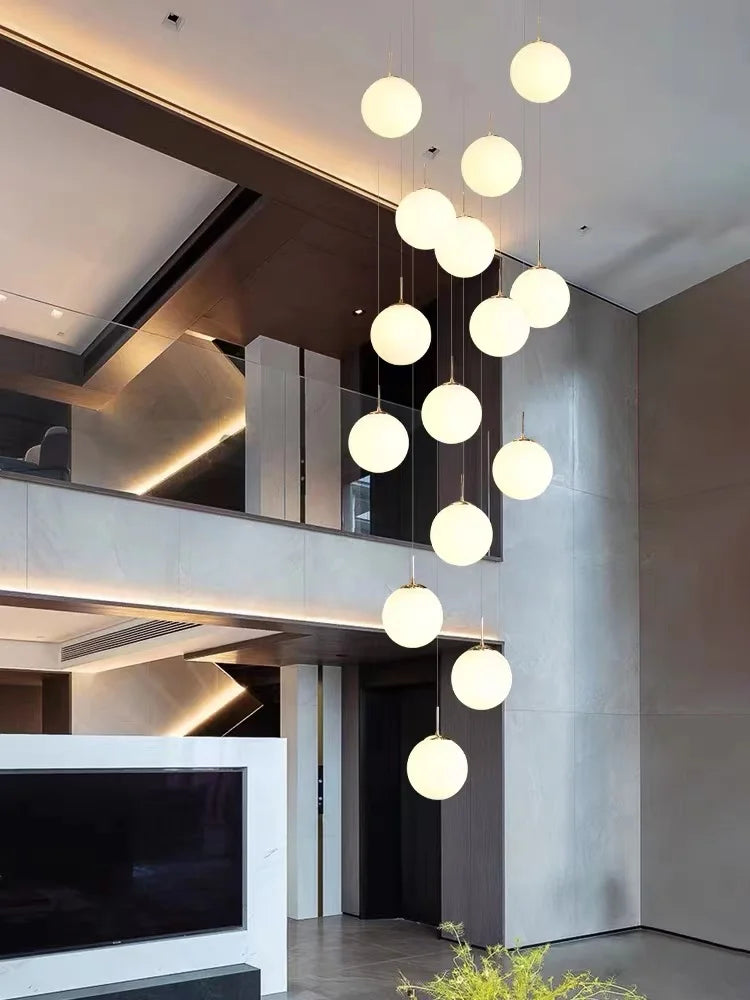 Opal Glass Ball Cluster Chandelier for Staircase and Hotel Lobby