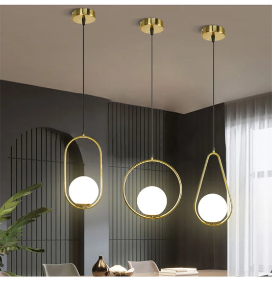Nordic Glass Ball Pendant Light Brass Iron Hanging Lamp