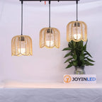 Lámpara Colgante de Techo Bohemio de Ratán de 3 Luces