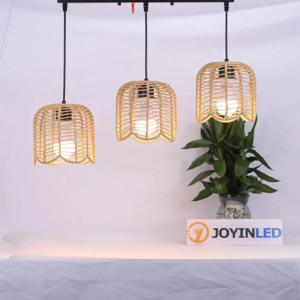 Bohemian Rattan Pendant Light 3-Lamp Hanging