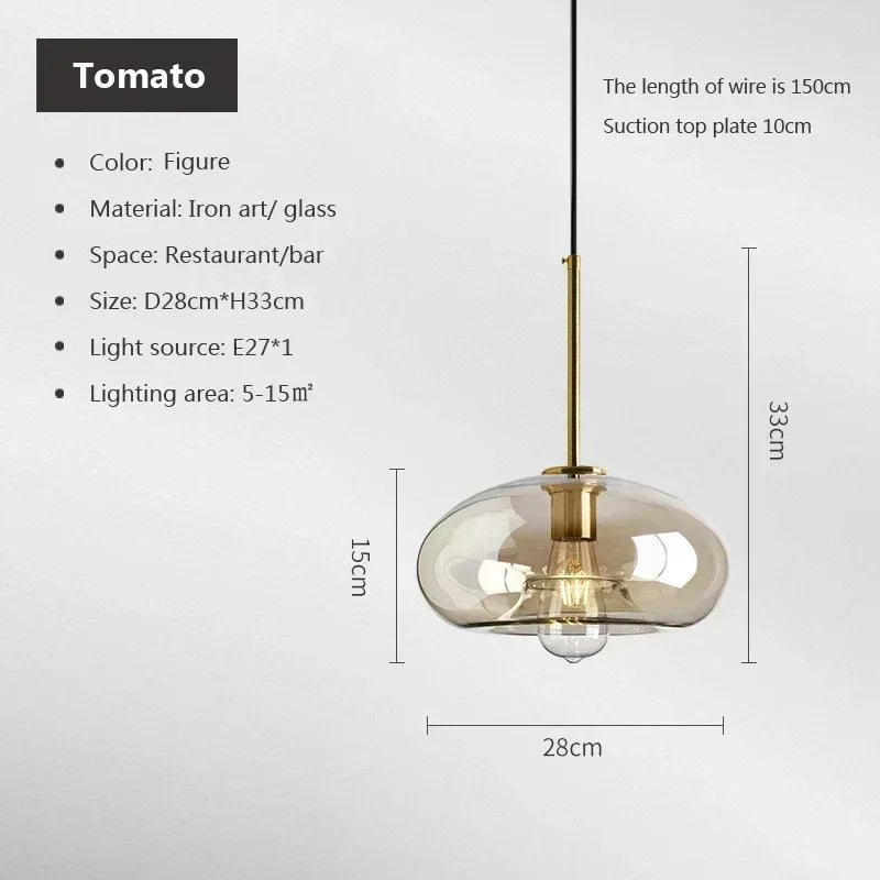 Lámpara colgante de cristal nórdico color coñac para comedor