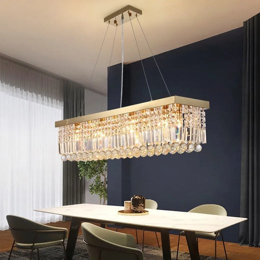 Modern Rectangular Crystal Chandelier for Dining Table in Gold Silver and Black