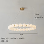 Modern Pearl Ball Ring Chandelier in Cream White for Living Room