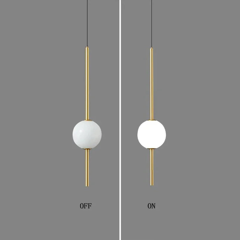 Nordic Glass Pendant Light with Brass Rod