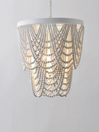 Bohemian Wood Beaded Chandelier with Draped Swags for Entryway