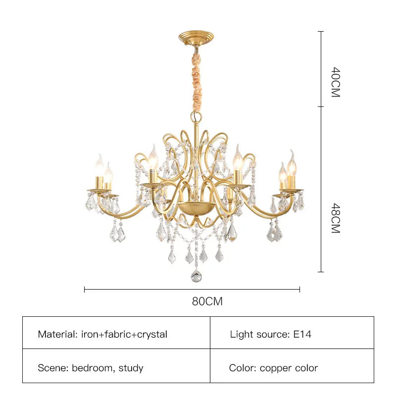Gold Wrought Iron Crystal Chandelier
