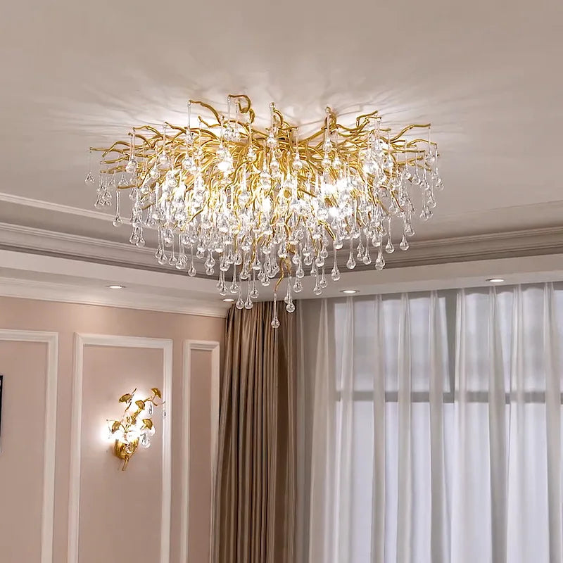 Luxury Gold Crystal Branch Chandelier for Staircase and Villa Lobby