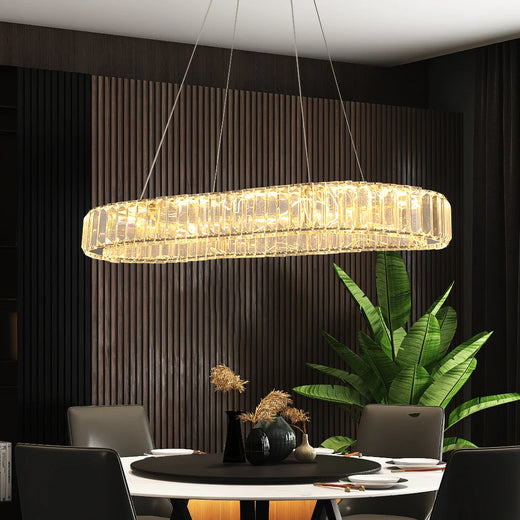 VETRULUS Lámpara de techo LED moderna de lujo con diseño ovalado de cristal, lámpara colgante nórdica para sala de estar, dormitorio y hotel