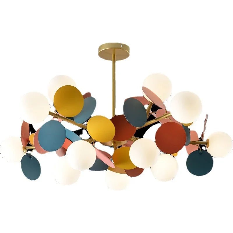 Colorful Branch Chandelier with Opal Glass Balls for Kids Room and Living Room