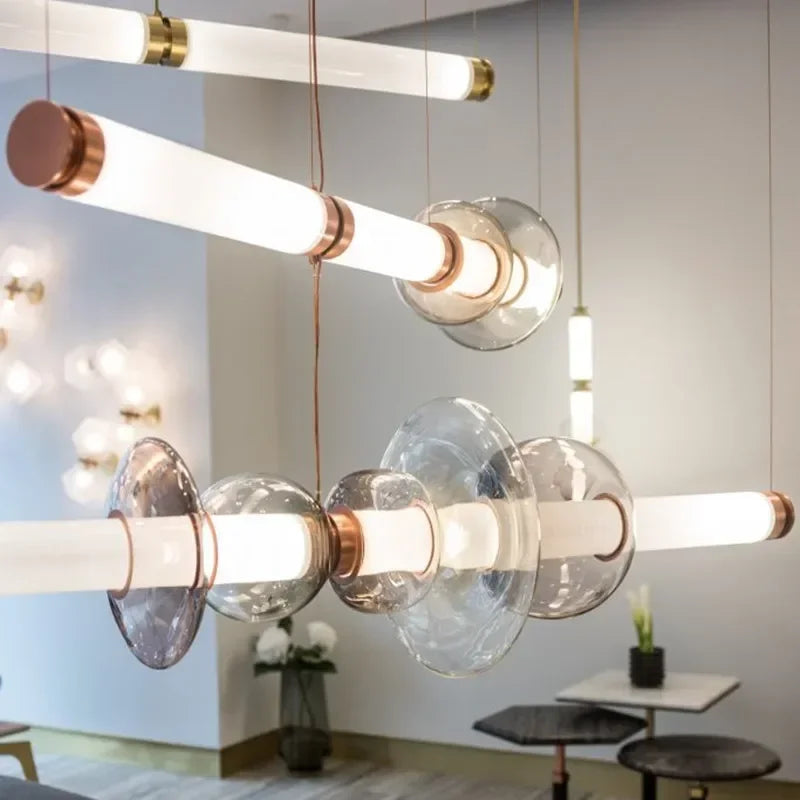 Minimalist Glass Pendant Light with Brass Accents