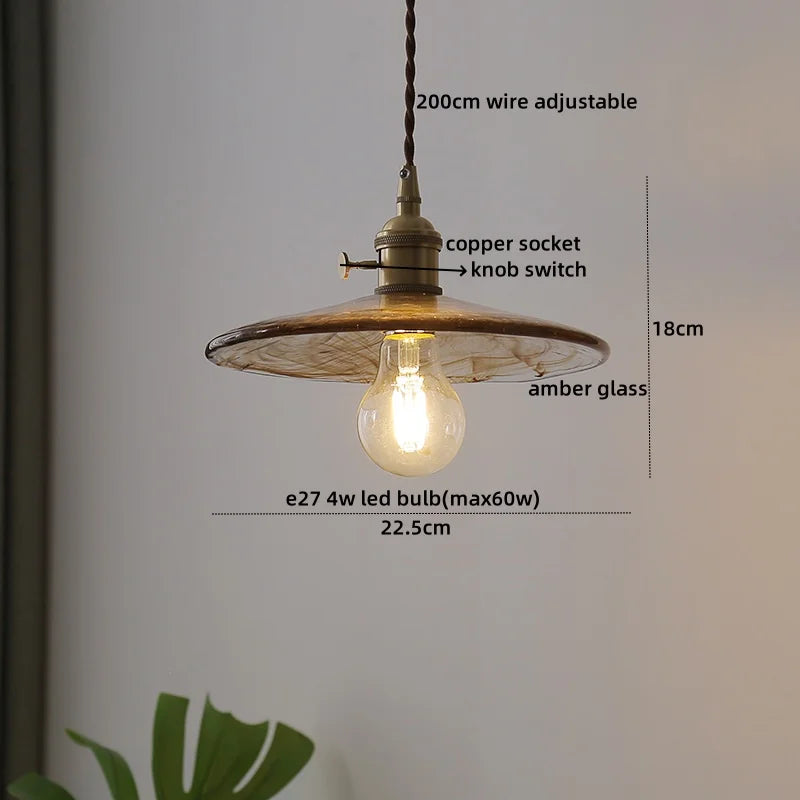 Nordic Glass Pendant Light with Copper Fixture