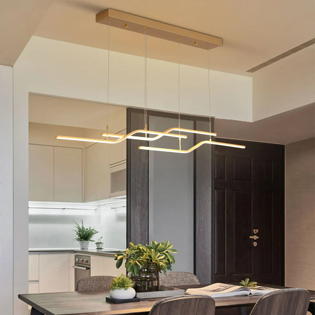 Lámpara colgante lineal minimalista dorada para comedor