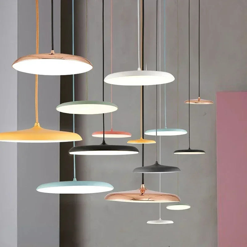 Nordic Flat Saucer LED Pendant Light in Four Colors for Kitchen Island