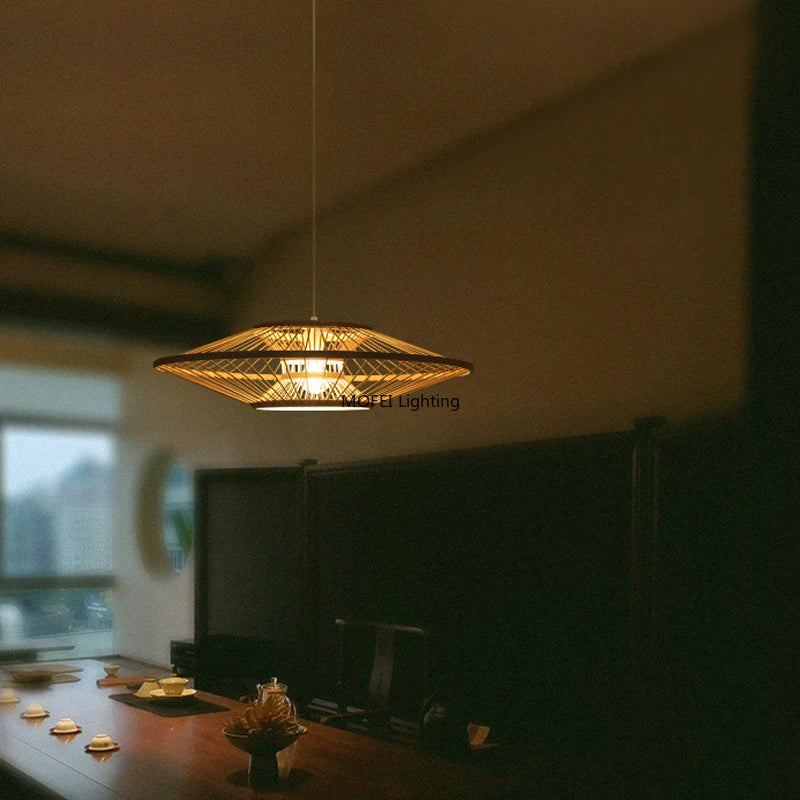 Bohemian Bamboo Woven Pendant Light UFO Design