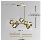Glass Globe Mid Century Chandelier Linear Dining Light