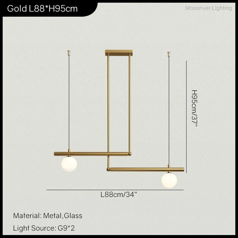 Nordic Minimalist Brass Pendant Light Linear Multi-Head