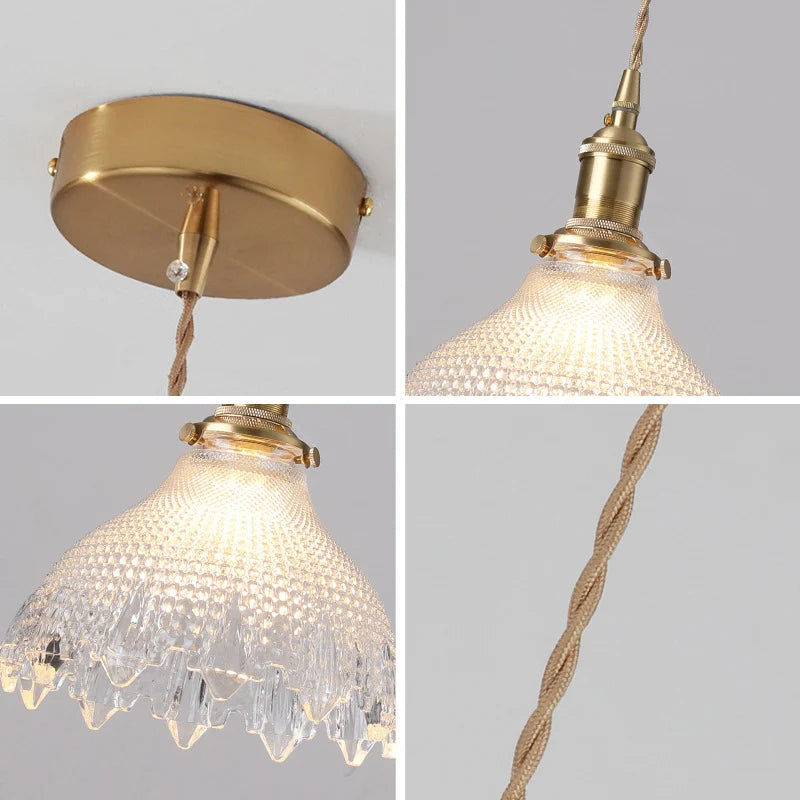 Retro Colored Glass Pendant Light Collection with Brass Fitting for Cafe