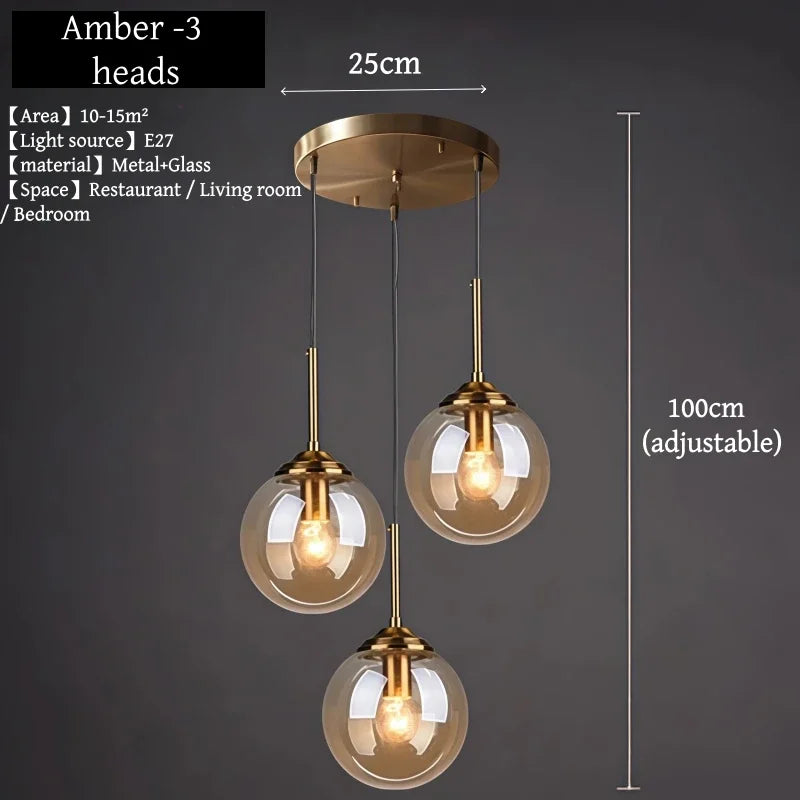 Nordic Glass Metal Pendant Light for Dining Room