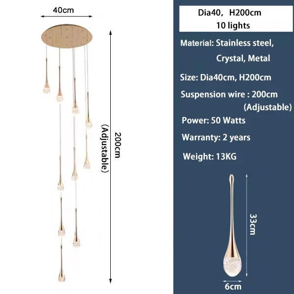 Modern Crystal LED Chandelier - Gold Hallway Hanging Light