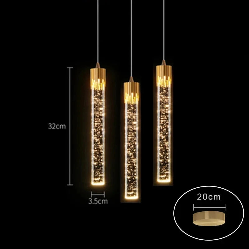 Modern Bubble Texture Acrylic Column Pendant Light in Gold for Bedside
