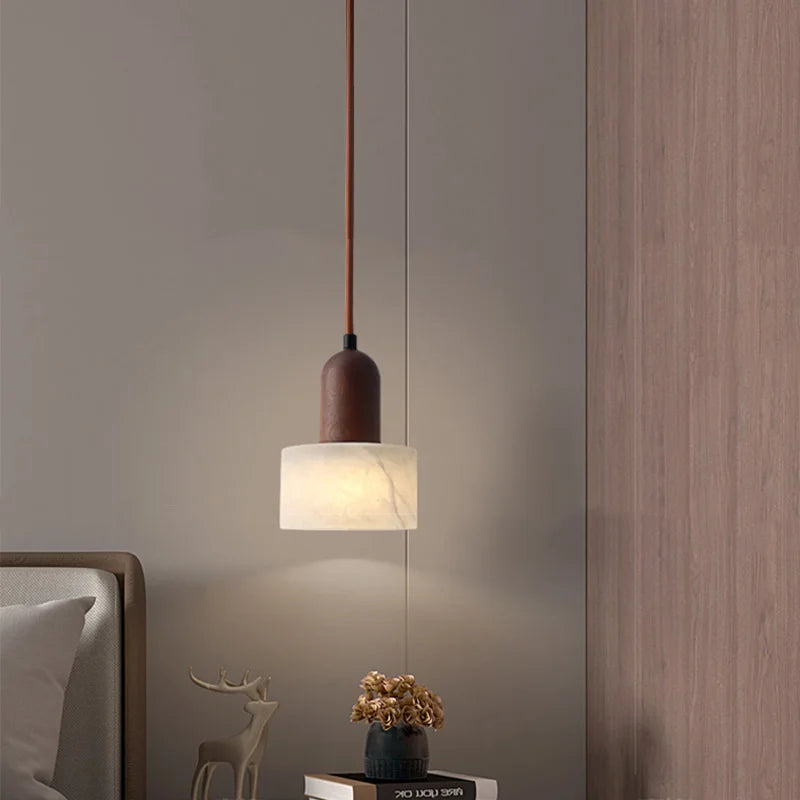 Nordic Wood Marble Pendant Light for Bedroom