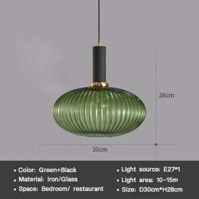Vintage Striped Glass Pendant Light in Green Gray and Amber for Kitchen Island
