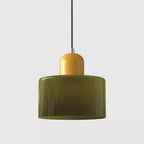 Retro Stained Glass Cylinder Pendant Light in Pastel Colors for Bedside