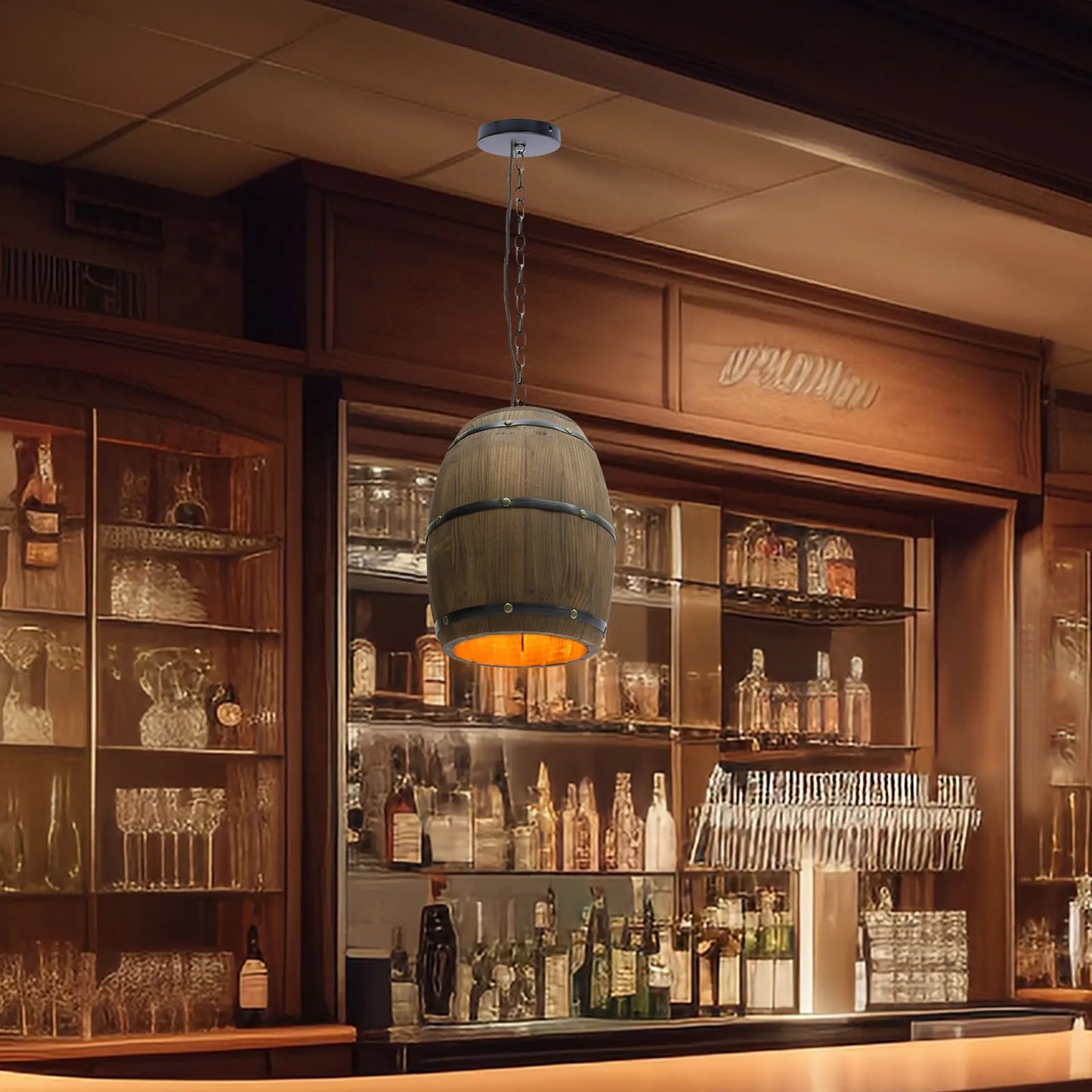 Retro Wood Barrel Pendant Light for Dining & Bar