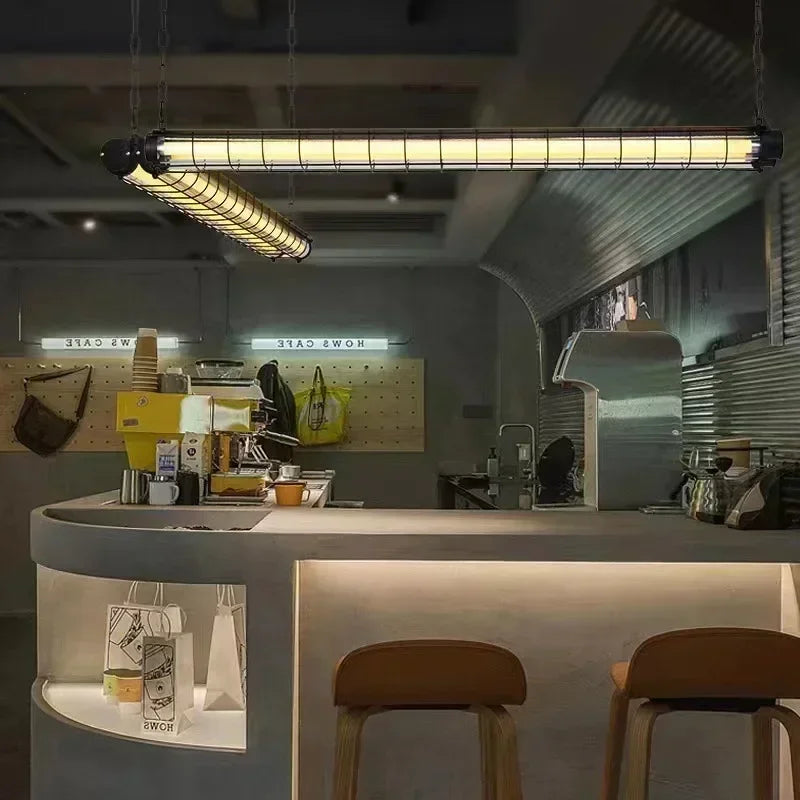 Industrial Iron Pendant Light Long Bar LED Hanging Lamp