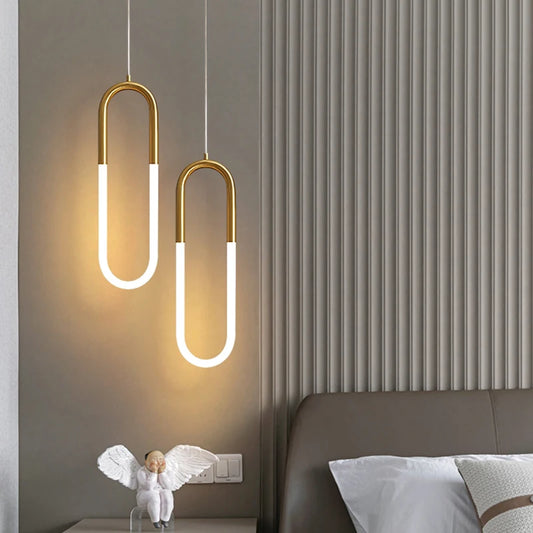 Nordic Iron Pendant Light U-Shaped LED for Bedroom