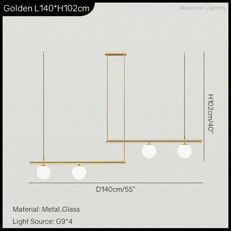 Nordic Minimalist Brass Pendant Light Linear Multi-Head
