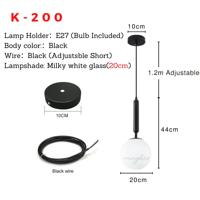 Nordic Minimalist Glass Ball Pendant Light