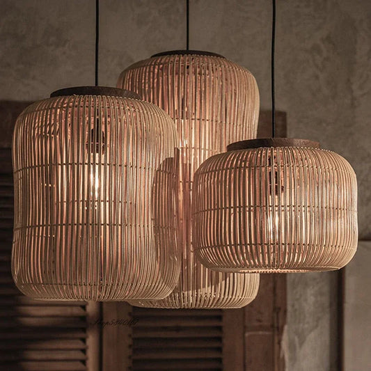 Vintage Bamboo Wood Pendant Lamp for Dining Room