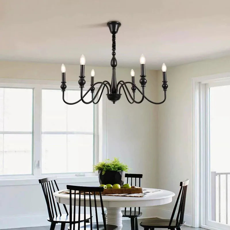 Black Iron Candle Chandelier Crystal Accents