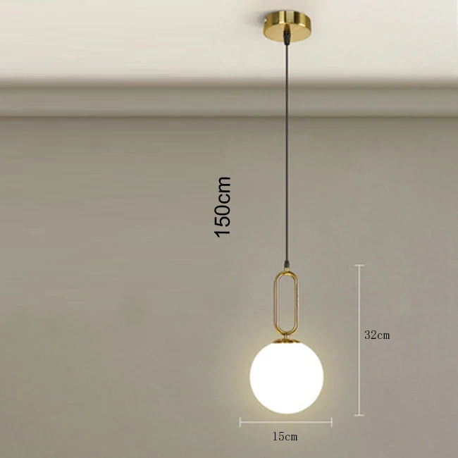 Nordic Glass Ball Pendant Light Brass Iron Hanging Lamp
